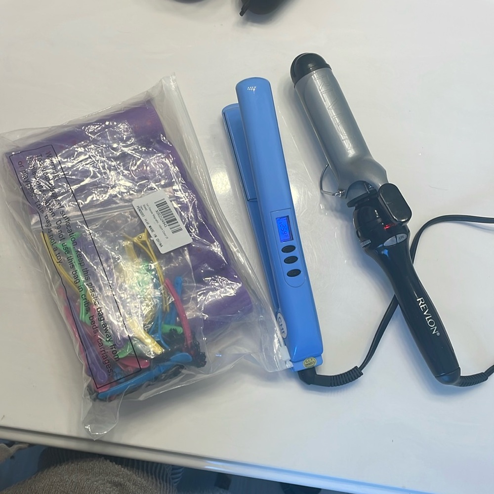 Chi flat iron 1 1/2 revlon curly iron and 141 pieces of magnetic curlers